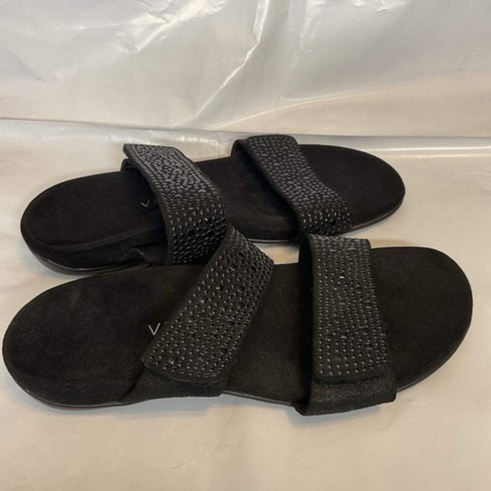 Vionic Samoa Double Strap Black Rhinestuds Slide Sandals Women 10 China